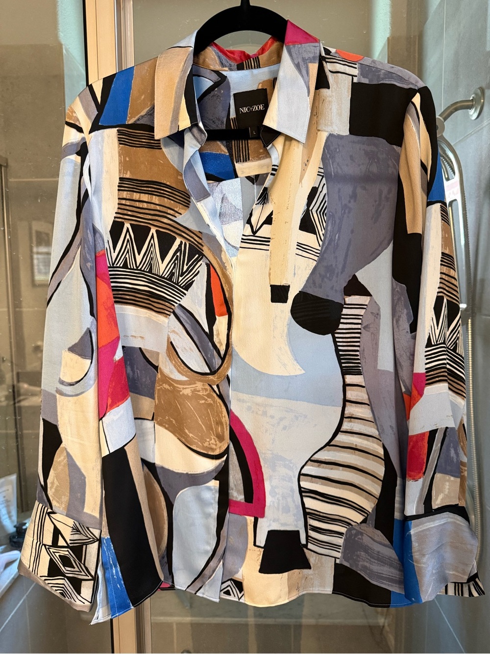 NIC+ZOE Multicolor Abstract Print Button Front Blouse